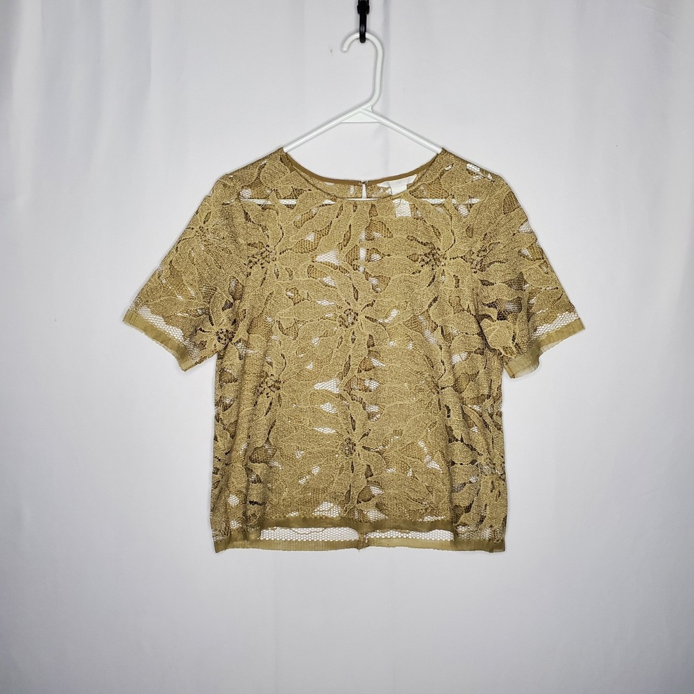 H&M Sheer Open Lace Top 8 Medium Olive Forest Fairy Grunge 00s Boho 00s Boho